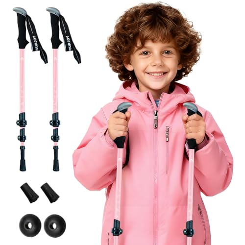 Yourjoy Hiking Trekking Poles for Kids 2 Pack Anti Shock Adjustable Collapsible Hiking Poles for Trekking or Walking Lightweight Aluminum Sticks (Kids-Pink)
