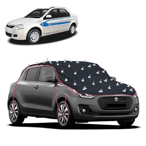 Image of Dog Protection Spike Car Cover for Mahindra E-Verito Bonnet to Roof Easy Installation with 4 Elastic Hook Strap | Anti-Scratch Soft Cotton Inner | Complete Protection from Street Dogs & Monkeys