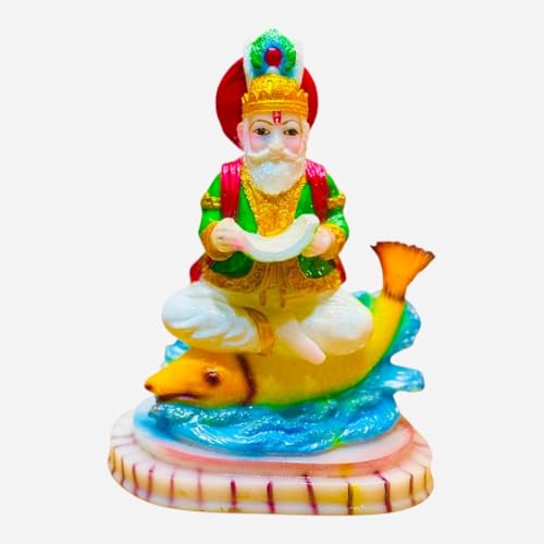 Image of Khwaja Peer Marble Murti Statue for Puja Room, Home Decor, Car Dashboard | GoodLuck God Jhulelal Spiritual Murti Figurine Idol for Home Decor, Living Room, Decorative Item (7 Inch)