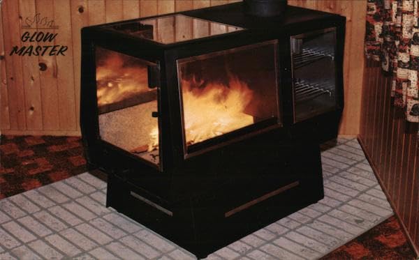 Vintage Advertising Postcard: Glowmaster Free Standing Glass Fireplace ad Advertising