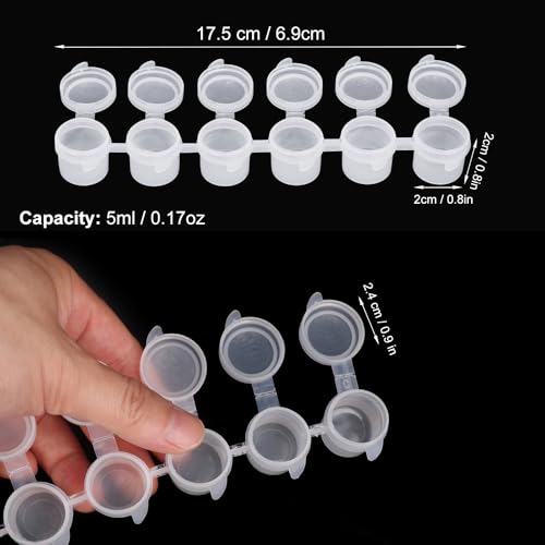 Image of 1200 Pieces 0.17oz Empty Paint Pot, 200 Strips Acrylic Mini Paint Container Strips Storage with Lids for for art, outdoor sketching, and art festivals Art Festivals, White