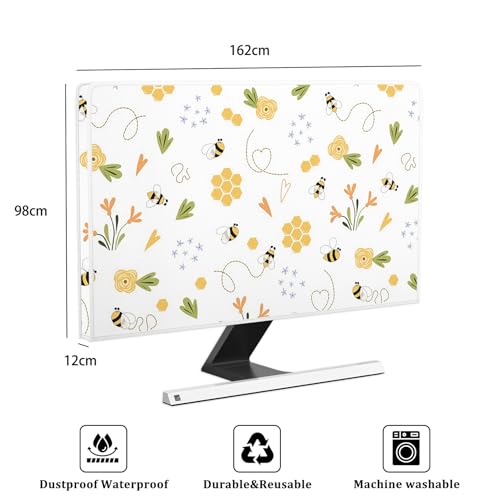 Image of Bee Waterproof Screen TV Cover 70 Inch Spring Summer Honey Flowers Botanical TV Display Screen Cover Antistatic Water Resistant Television Covers Dustproof Protective,Yellow Design