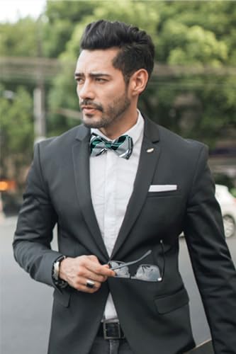 Image of DiBanGu Paisley Bow Ties for Men Silk Self Tied Bowtie and Pocket Square Cufflinks with Lapel Pin for Wedding Party