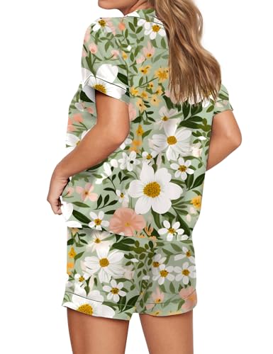 Image of SHESHOW Satin Pajamas for Women Set Preppy Animals Pjs Short Sleeve Shorts 2 Piece Loungewear Sets XS-XXL