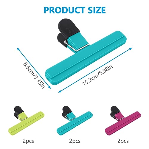 Image of AUAUY Large Chip Bag Clips, 6Pack Kitchen Clips for Refrigerator Food Storage Packages, Snack Bags, Photos, Assorted Color Food Bag Clips Plastic Heavy Duty Seal Grips