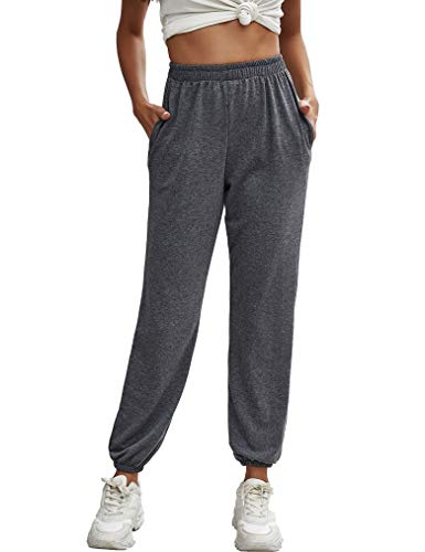Naggoo Women's High Waisted Joggers Sweatpants Workout Running Lounge Sport Pants with Pockets Dark Grey,L