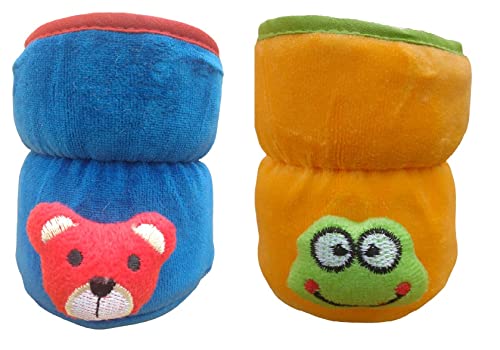 Image of Bottle Covers for Wide Neck /Broad Neck Soft Plush Stretchable Baby Feeding Bottle Cover with Strap for 125ml, 120 ml and 140 ml Feeders (Multi Colour) Pack of 2 Blue-Yellow.