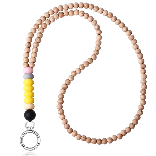Image of Teacher Lanyard Lanyards for ID Badges Keys Women Wood Silicone Beaded Lanyard with ID Holder Work Jewelry