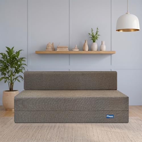 Image of Starlon 3 Seater Sofa Cum Bed Foldable 3-in-1 Sofa Bed with 1 Year Warranty, Washable Jute Fabric Cover | Coffee Brown 5x6.25 Ft