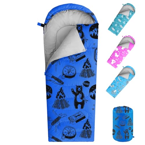 KidzAdventure Mummy Style 32 – 59F Kids Sleeping Bag with Pillow Sleeve, 4 Season, Lightweight and Backpacking Style, Ideal for Camping, Sleepover, Boys, Girls, and Youth – Adventure Youth