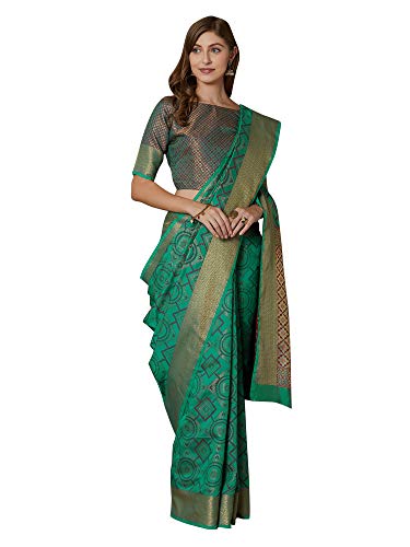 Image of AKHILAM Women's silk blend Saree with Unstitched Blouse Piece (MNIKN28001 Parent)