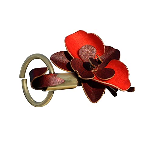 Bague Orchidée en Cuir Rouge et laiton pour sublimer vos tenues