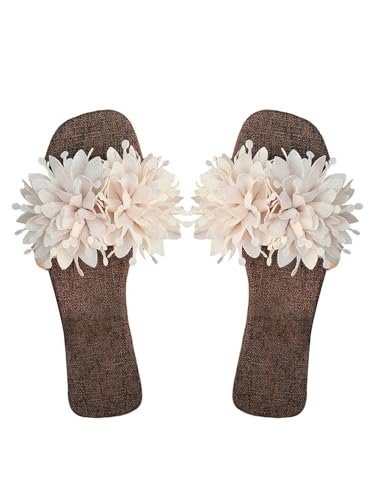 Women's 3D Flower Flat Sandal Elegant Floral Open Toe Slip On Slides Boho Casual Summer Sandals