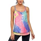 Zldhxyf Wandershirt Damen Tops für Frauen Workout Tanktops ärmellose lockere Passform U-Ausschnitt Spaghettiträger Yoga Racerback Sportdruck Tankbluse
