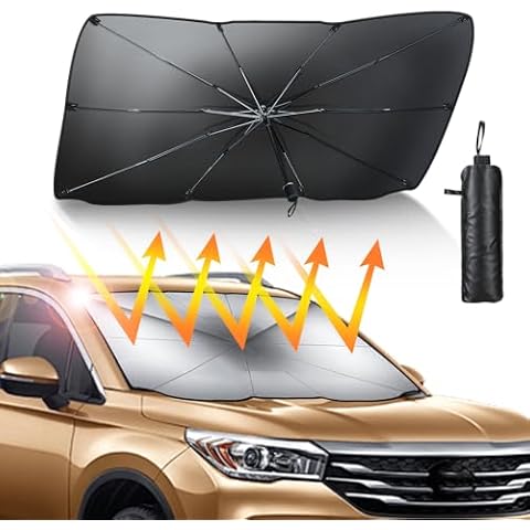 [2024 Upgrade] Car Sun Shade for Windshield, Foldable Car Windshield Umbrella to Block Ultraviolet Rays and Heat to Keep Cool, Easy to Store, Suitable for Car Truck SUV (57 x 31in) Cover