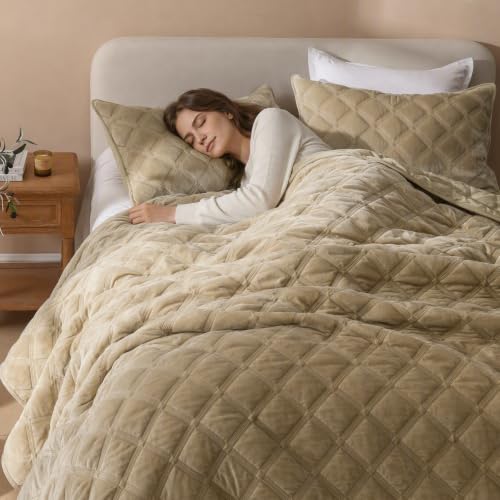 WONGS BEDDING Velvet Comforter King, Lattice Diamond Quilt Set, Urban Taupe - image 7