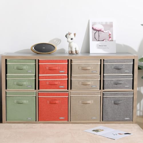 Image of YueYue Cloth Foldable Fabric Bins Box Storage - 2 Pack 12.4 X 12 X 6.7 Inch Storage Bins With Lids Organizer Basket Gray - Bins Storage Shelves Closet Boxes Pack Collapsible