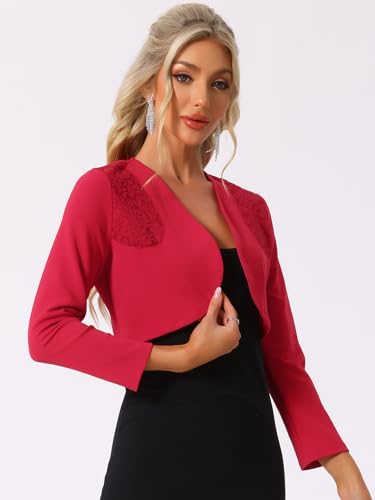 Image of Allegra K Women's Elegant Bolero Shrugs Lace Insert Business Office Open Front Crop Cardigan