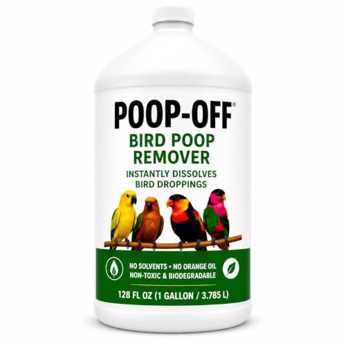 Poop-Off Bird Dropping Remover 128 oz (1 Gallon) Fast-Acting Cleaner for Bird Cages Surfaces & Fabrics Updated Packaging