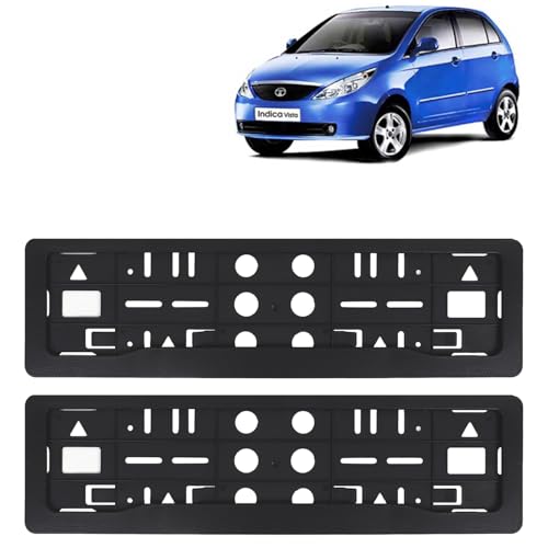 Image of KINGSWAY Vista Car Number Plate Frames for All 2008 to 2014 Models of Tata Car Registration Plate Holders, Black Licence Plate Covers (Front and Rear), Universal Size 51.5 x 14.5 cm