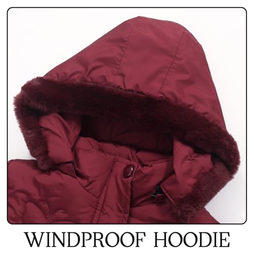 Kids Winter Fleece Lined Padded Coat Girls Fur Collar Hooded Puffer Jacket Parka3