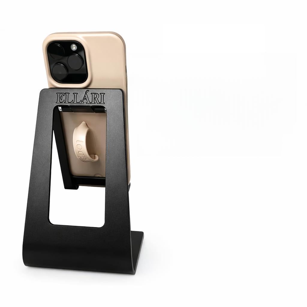 Soporte de teléfono negro para escritorio de oficina, ángulo ajustable, de metal, compatible con Loopycases, Popsockets, todos los soportes, Kindle, tabletas pequeñas, iPhone, Samsung, LG