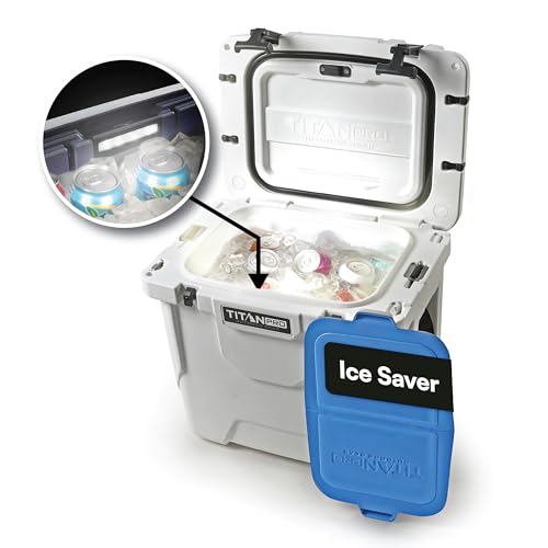 Image of Titan PRO High Performance Ice Chest - 25 Quart Capacity - Hard Cooler with Interior LED Light, Ice Saver Performance Booster and Microban Protection - Arctic White