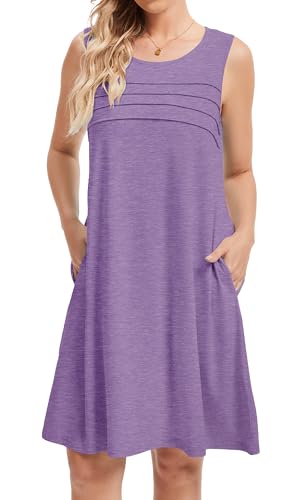Image of CHICGAL Womens Summer Dresses Casual Loose Pleated Front Tshirt Sleeveless Tank Sundresses with Pockets 2026