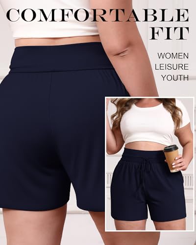 Neer 3 Pack Women's Plus Size Sweat Shorts, Cotton Drawstring Lounge Shorts Casual Summer Lightweight Soft Short with Pockets3