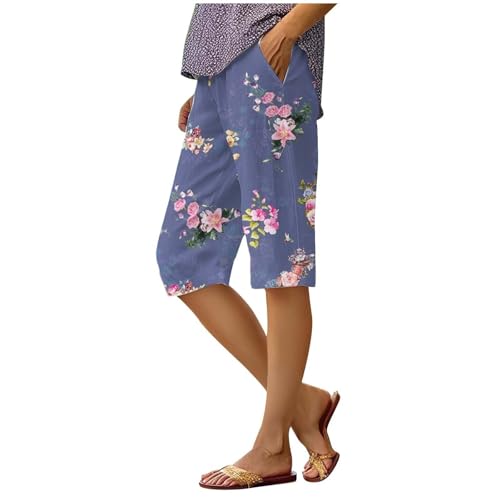 Bermuda en lin blanc pour femme avec taille élastique confortable