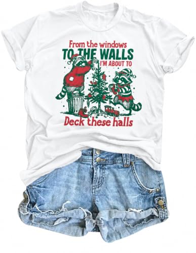 Christmas T Shirt for Women Funny Merry Xmas Holiday Short Sleeve Tee Tops - image 1