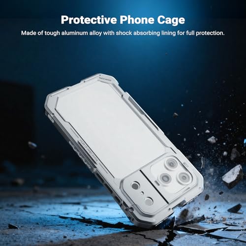 Image of NEEWER Phone Cage Kit Compatible with iPhone 17 Pro Max Only, Video Rig Stabilizer Accessories with 67mm Filter Ring, 17mm Lens Backplate, T Mount Adapter, Two Quick Release Handles, PA144 (Silver)
