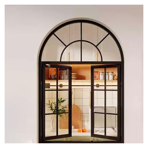 Fenêtre d'abri de jardin isolée en aluminium noir à double paroi encastrée pour loft, salon, chambre à coucher, cuisine, cafés, 80 x 80 cm