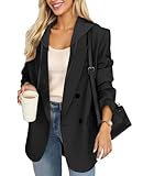 Mina Self Black Blazer Jacket for Women Double Breasted Hoodies Long Jackets Blazers for Business Casual Fashion Dressy Hooed Tops Coat Spring Fall Outfits Clothes for 2023 HS-0S