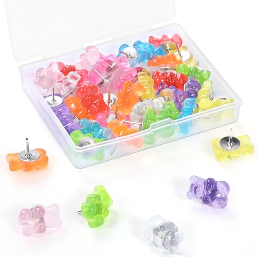 GOOLADA 36 Pieces 9 Colors Fun Push Pins, Cute Bears Push Pins, Decorative Thumb Tacks, Bears Thumbtacks for Corkboard, Bulletin Board, Wall Hanging Posters, Office or Home