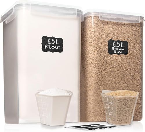 Image of WHITE FEATHER SUPPLIES 2 PC [7 Qt / 6.5L / 220 Oz] Large Food Storage Containers with Lids Airtight - BPA Free Clear Plastic Kitchen and Pantry Storage Containers for Cereal, Flour, Sugar, Rice
