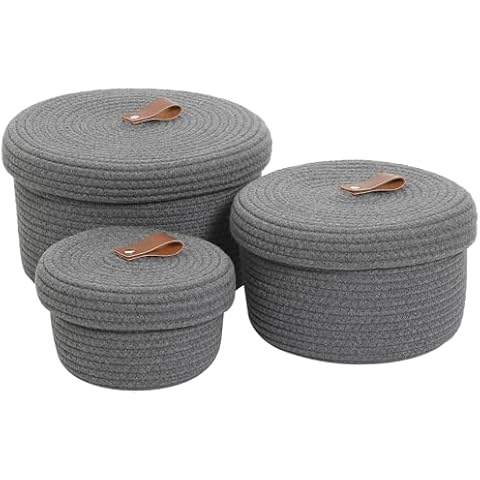 Cottonphant Set of 3 Woven Baskets with Lids Cover