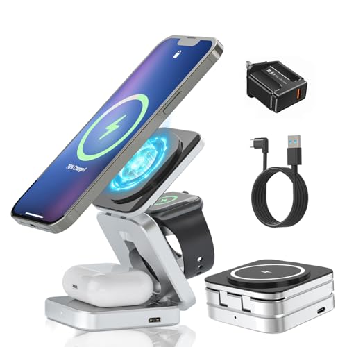 Foldable Apple Multi Charger Station for iPhone 15/14/13/12 Pro/Max/Plus, 3 in 1 Flodbale apple Charger Station 15W, Multi Travel Charger Station for Apple Watch, Airpods with Adapter