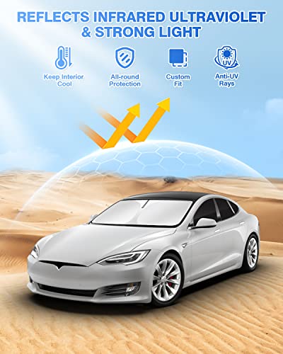 Image of Canvcle Windshield Sun Shade for 2021-2025 2026 Tesla Model S Plaid Sunshade (NOT for Model S) Accessories Side Rear Window Shade Cover Sun Visor Shield Privacy Protection Keep Vehicle Cool Black 8PCS