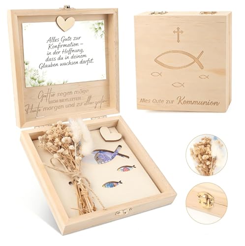 Belillpipi Originelle Kommunion Geschenke Geldgeschenk Holz - Geldgeschenk Kommunion mit Trockenblumen Konfirmation Geschenk Erstkommunion Geschenke Junge Mädchen