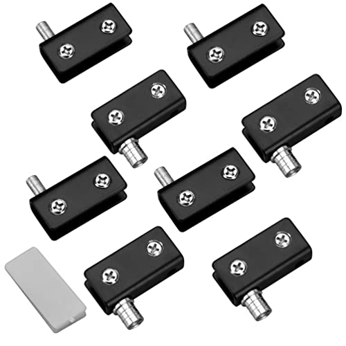 Paquete de 8 bisagras de puerta de vidrio pivotante de 90°, sin perforar, tope de puerta de vidrio, acero inoxidable 304 (Black)
