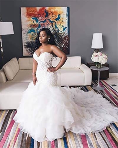 Sweetheart White Wedding Dresses for Bride Long Mermaid Lace Bridal Gown3