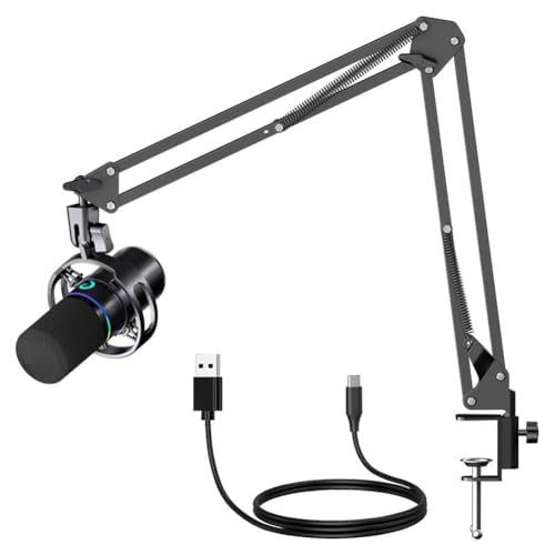 Geuxe XLR USB Dynamic Microphone with Dubbing Recording Stent for Connection Sound Card Computer Live Singing Game