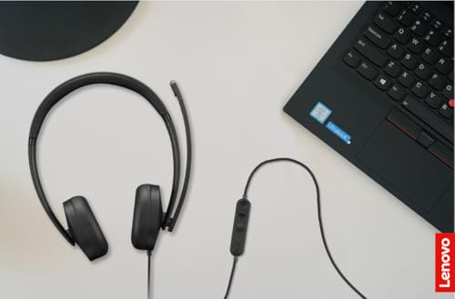 Image of Lenovo 115 USB-A /USB-C Wired Stereo Headset - Lightweight, Noise-Cancelling, in-Line Control Box, USB-A to USB-C Adapter, Over-Ear Design, Headset with Mic for PC and Laptop, Black