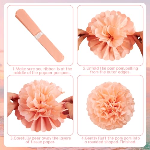 image for EASY JOY 15PCS Pastel Paper Tissue Pom Poms Decoration Macaron Rainbow
