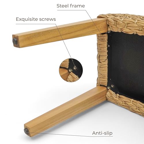 Image of Outdoor Backless Bench, All-Weather Wicker & Solid Acacia Wood, Premium Garden Bench with Woven Rattan Seat and Thick Outdoor Cushion for Patio, Porch, Living Room or Entryway (Natural, PE Wicker)
