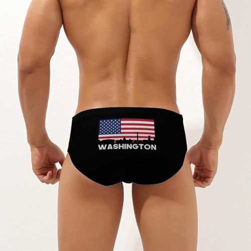 Washington U.S. Flag Printed Swim Briefs for Men Sexy Bikini Swimwear Elastic Beach Trunks Bathing Suit3