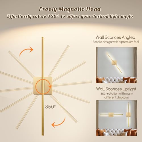 Image of 12000mAh Battery Operated Wall Sconces with Remote Control,31.5 inch Rechargeable Wall Sconce Set of 2, 350Rotate Dimmable LED Wall Lights, 3000-6000K, for Living Room，Bedroom, Hallway