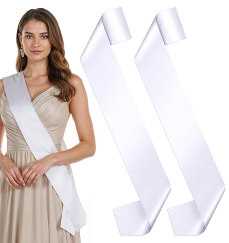 2Pcs White Sashes Blank, Personalized White Satin Sash for Pageants, Customized Beauty Queen Sash Perfect for Graduation, Birthday, Bridal Shower, Wedding Party, DIY