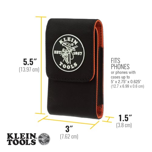 Image of Klein Tools 55460 Phone Holder, Small, Fits iPhone, Google, LG, Samsung Phones, With Magnetic Closure and Belt Clip